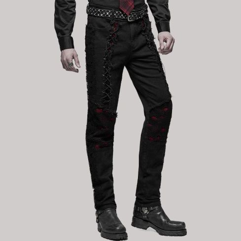 Disanthropy Mens Shredded Jeans Black & Red