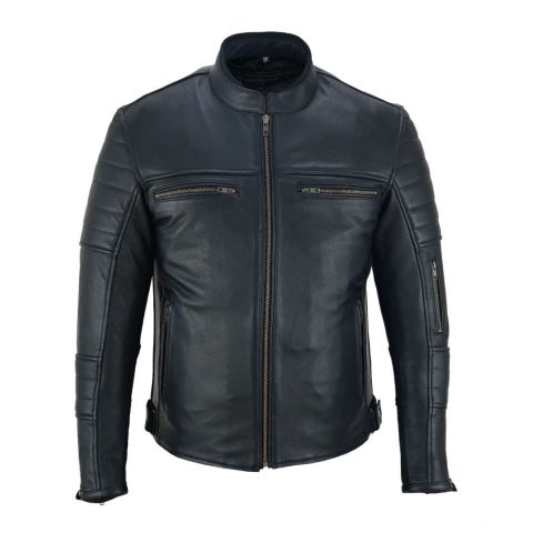 Men's Black Cafe Racer Leather Jacket