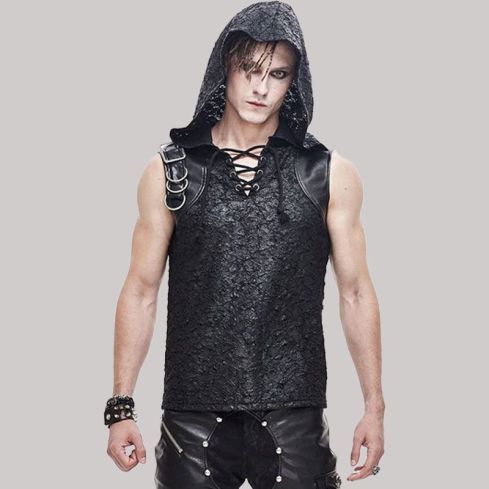 Gothic Devil Fashion Dieselpunk Hooded Tank Top for Men