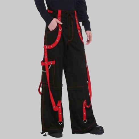 Gothic Bondage Black Red Men Pant Rock Emo Trouser Pant Shorts