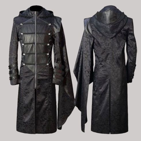 Gothic stand collar splicelongcoat with hood
