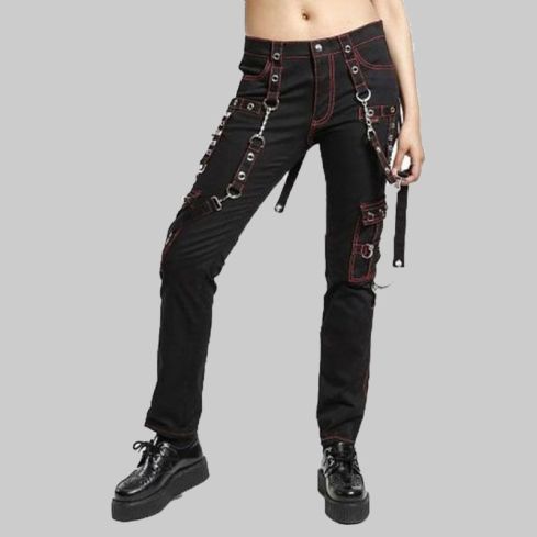 Gothic Womens Military Officer Trousers Black Red Black Tripp Pants