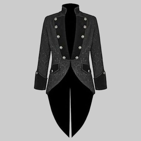 Handmade Men Tail Coat Jacket Black Brocade Goth Steampunk Victorian Tailcoat