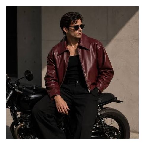 Men's Burgundy Leather Jacket | Classic Maroon Zip-Up Leather Jacket