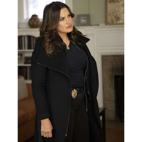 Law & Order SVU S25 Olivia Benson Black Coat | Mariska Hargitay Wool Blend Coat