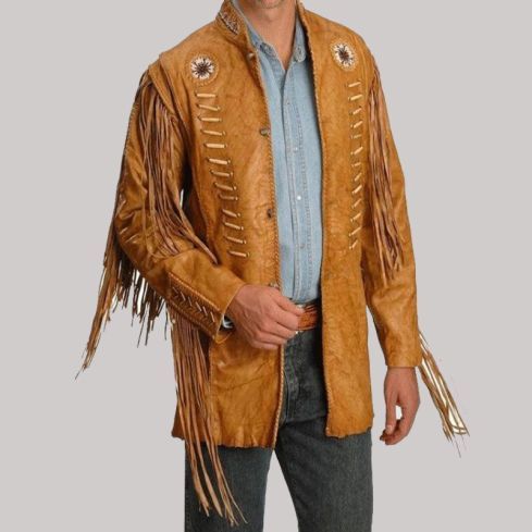 Leather Jacket Western Style Fringe Leather Jackets for Men