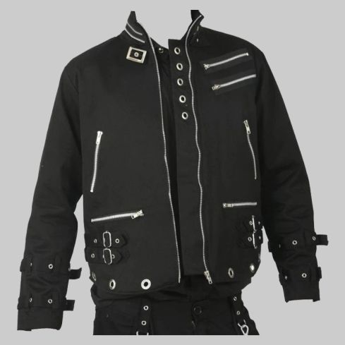 Men Black Eyelet Zipar Gothic Jacket
