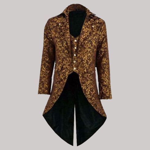 Men Gold Brocade Steampunk Victorian Tailcoat