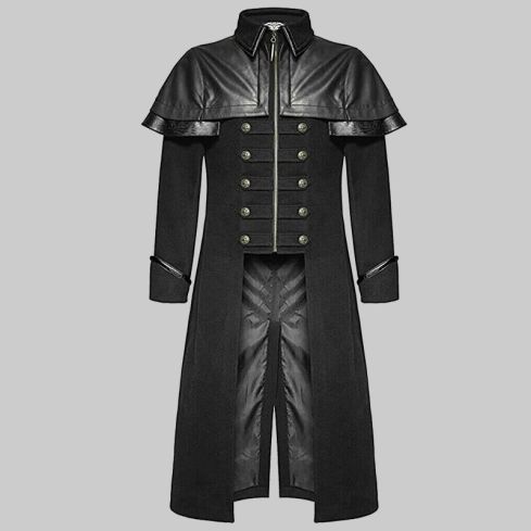 Men Long Black Gothic Steampunk Wool Jacket