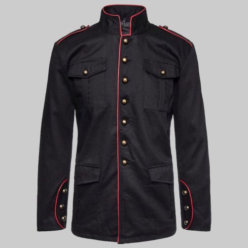 Men Military Coat Red Piping Gothic Steampunk Jacket