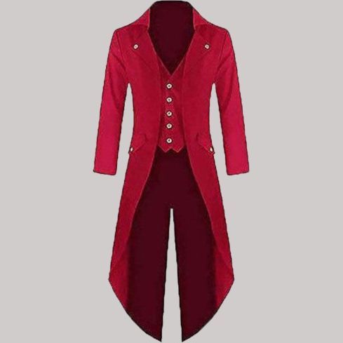 Men Red Cotton Twill Steampunk Tailcoat Jacket
