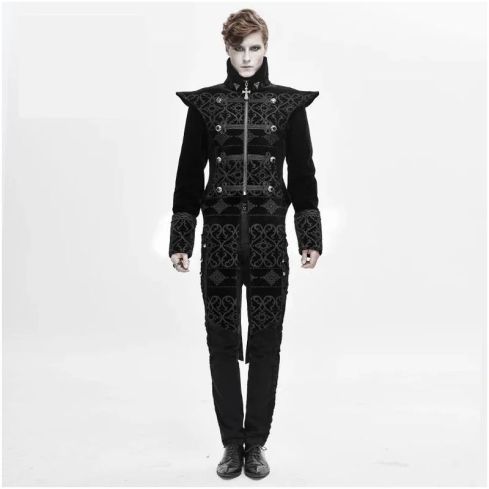 Men’s Handcrafted Red Velvet Steampunk Gothic Long Coat