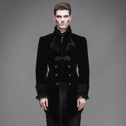 Men’s Handcrafted Red Velvet Steampunk Gothic Long Coat