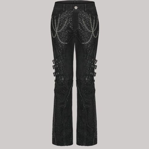 Mens Apocalyptic Gothic Spliced Mesh & Chain Pants