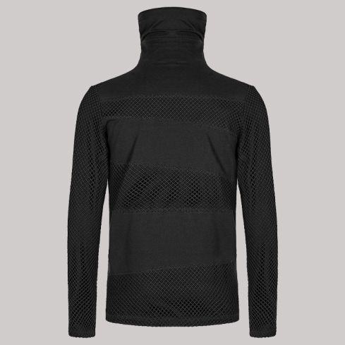 Mens Apocalyptic Punk Spliced Mesh Stripe Top Black