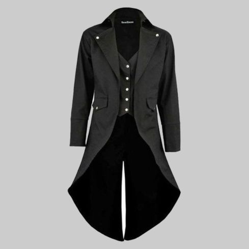 Mens Black Cotton Twill Steampunk Tailcoat Jacket Goth Victorian Coat