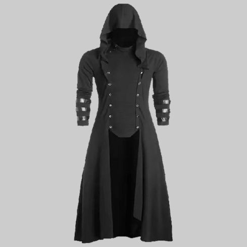 Mens Coat Long Jacket Gothic Steampunk Cloak Hooded Trench Medieval Vampirewizard Cosplay Costume Halloween Adult Women Men