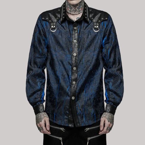 Mens Corporate Gothic Cyberpunk Shirt Black Blue