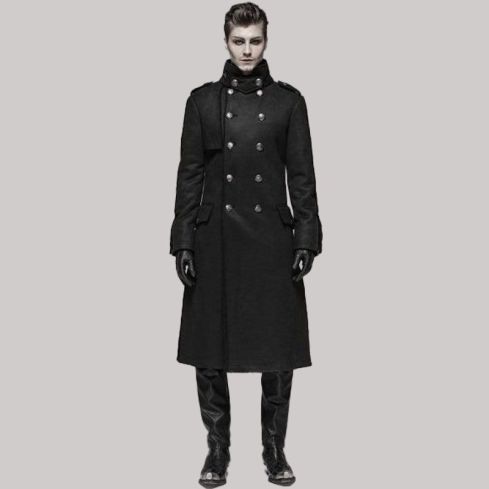 Mens goth military style double-breastedlongcoat