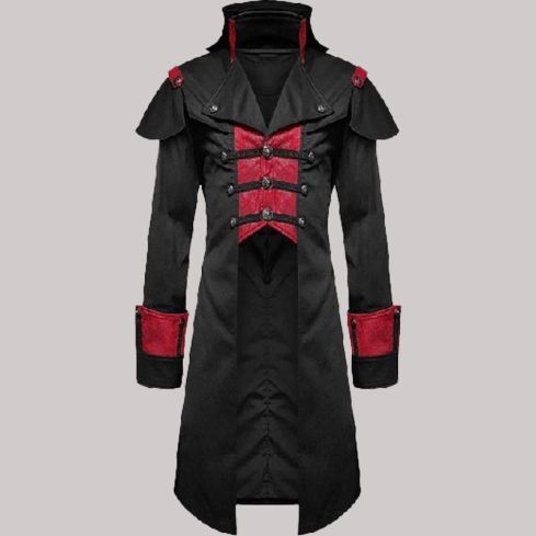 Mens gothic devil jacket steampunk style black & plain red coat mens cosplaylongblack jacket