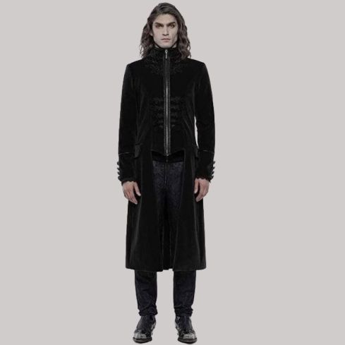 Mens gothic embroidered midlength slim fitted coats