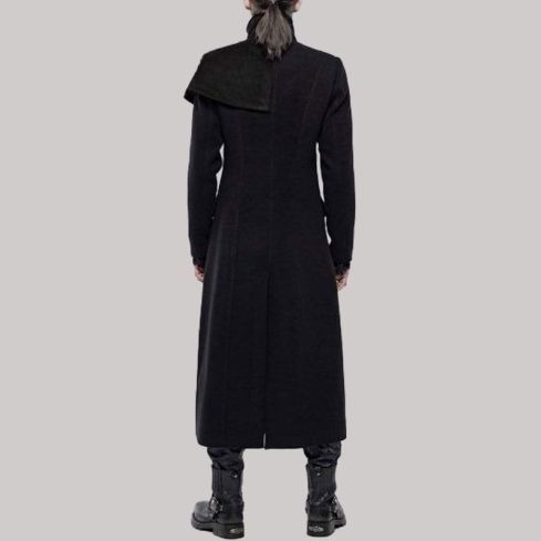 Mens gothic military style woolen overcoat