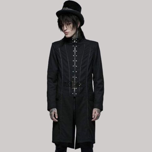 Mens gothic stand collar skeleton embroidered coat
