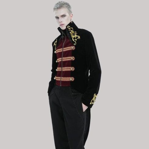 Mens gothic totem embroidered swallow tailed coat black