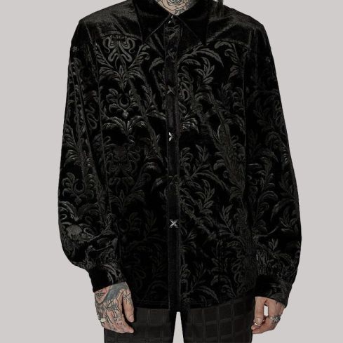 Mens Kraken Baroque Gothic Embossed Velvet Shirt