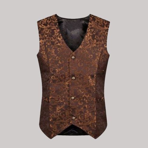 Mens tailored formal waistcoat gothic steampunk gold brocade vest
