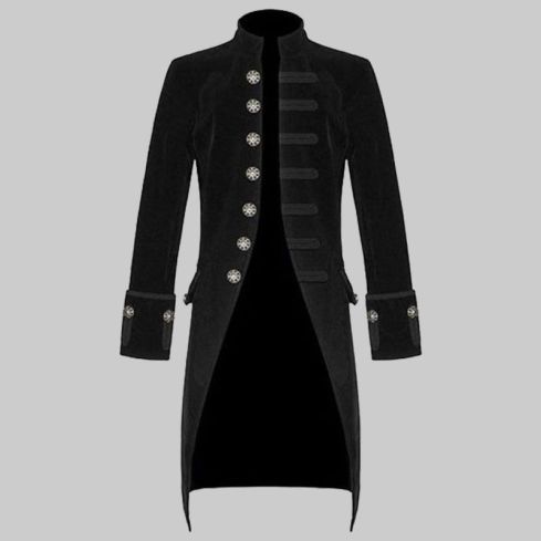 Mens Velvet Renaissance Black Velvet Handmade Frock Coat Gothic Victorian Jacket Steampunk
