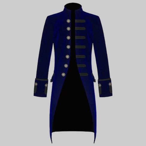Mens Velvet Renaissance Blue Velvet Handmade Frock Coat Gothic Victorian Jacket Steampunk