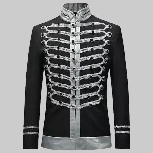 Military Breast Metal Button Embroidery Long Sleeve Blazer