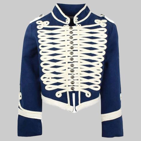 Military Medium Blue Wool Jacket For Men