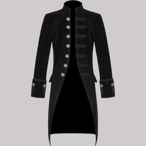 New Black Velvet Goth Steampunk Victorian Frock Coat