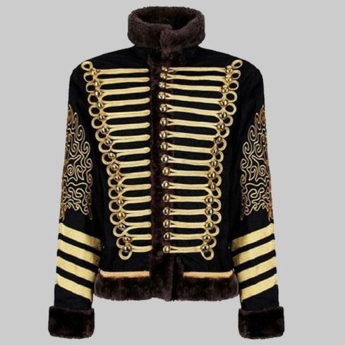 New Napoleonic Hussars Uniform Military Style Tunic Pelisse Jimi Hendrix Jacket Parade Drummer Officer Faux Fur01
