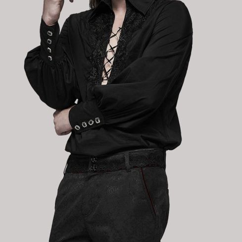 Phineas Mens Regency Gothic Lace up Poet Shirt