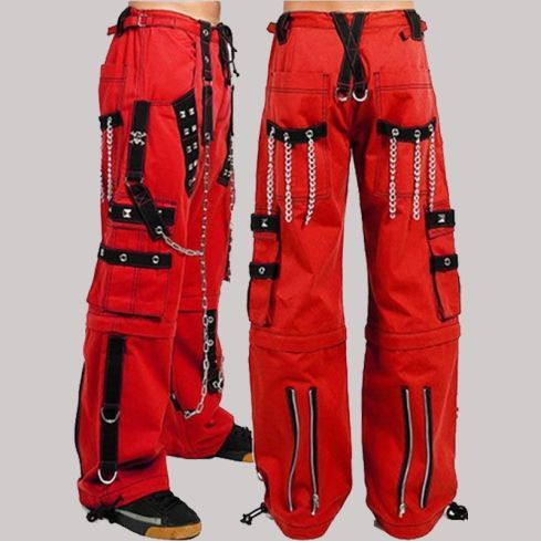 Red Tripp Gothic Pants With Black Straps and Metal Chain for Men