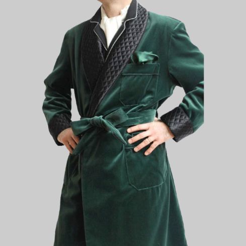 SMOKING JACKET GREEN VELVET ROBE