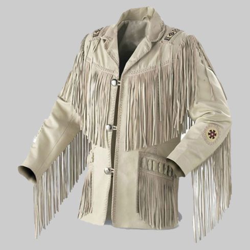 Unisex Cowboy Suede New Beige Western Leather Jacket With Fringe