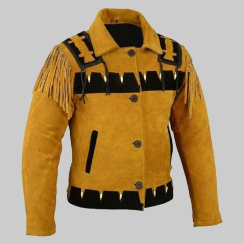 Unisex Cowboy Western Coat Suede Leather Jacket With Fringes