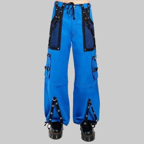 Unisex Gothic Blue Electro PantShort Punk Buckle Zips Chain Strap