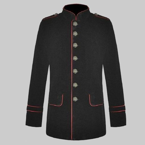 Gothic Military Style Coat Black Red Steampunk