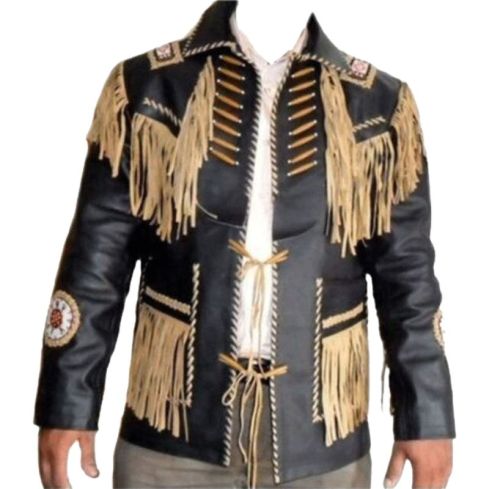 Western Fringes Cowboy Native Americans Beads Suede Leather Jacket