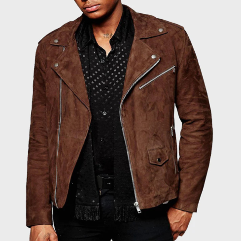 Men's Suede Asymmetric Biker Leather Jacket | Premium Genuine Suede Moto Jacket