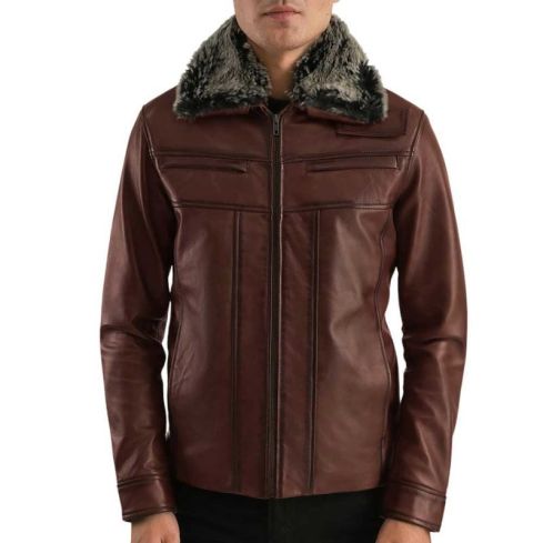 Brown Leather Jacket with Fur | Premium Genuine Leather Fur Collar Jacket