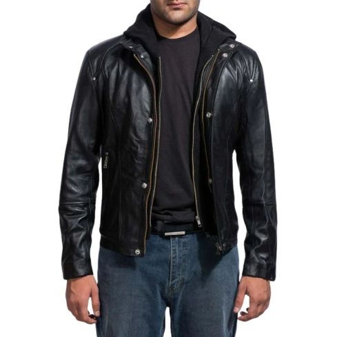 Highschool Black Hooded Leather Jacket