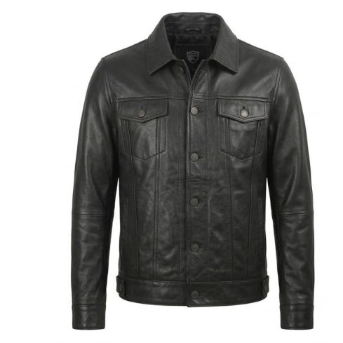 Fernando Men's Black Real Leather Trucker Jacket | Genuine Leather Jacket