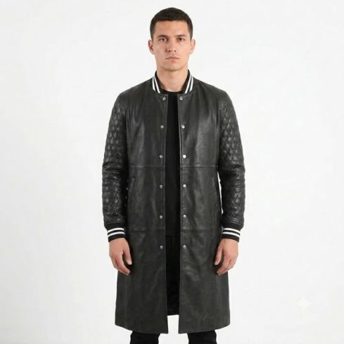 Black Leather Varsity Coat for Men | Premium Genuine Leather Letterman Jacket