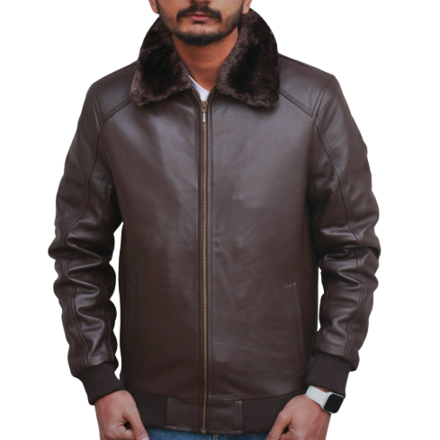Leather Jacket with Fur Collar | Premium Genuine Leather Winter Jacket